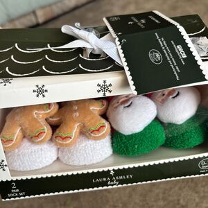 Laura Ashley Baby Gingerbread & Santa 2 Pair 0-12 Mos. Infant Christmas Sock Set